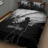 Custom Black and White King Salmon Fishing Quilt Bed Set with Trout Fish Design Black and White Grunge Style - Wonder Print Shop