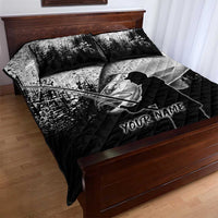 Custom Black and White King Salmon Fishing Quilt Bed Set with Trout Fish Design Black and White Grunge Style - Wonder Print Shop