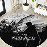 Custom Black and White King Salmon Fishing Round Carpet with Trout Fish Design Black and White Grunge Style - Wonder Print Shop