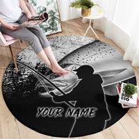 Custom Black and White King Salmon Fishing Round Carpet with Trout Fish Design Black and White Grunge Style - Wonder Print Shop
