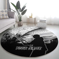 Custom Black and White King Salmon Fishing Round Carpet with Trout Fish Design Black and White Grunge Style - Wonder Print Shop