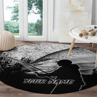 Custom Black and White King Salmon Fishing Round Carpet with Trout Fish Design Black and White Grunge Style - Wonder Print Shop