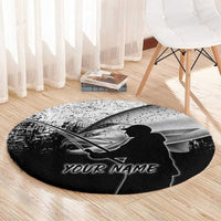 Custom Black and White King Salmon Fishing Round Carpet with Trout Fish Design Black and White Grunge Style - Wonder Print Shop