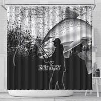 Custom Black and White King Salmon Fishing Shower Curtain with Trout Fish Design Black and White Grunge Style - Wonder Print Shop