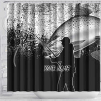 Custom Black and White King Salmon Fishing Shower Curtain with Trout Fish Design Black and White Grunge Style - Wonder Print Shop