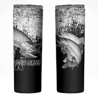 Custom Black and White King Salmon Fishing Skinny Tumbler with Trout Fish Design Black and White Grunge Style - Wonder Print Shop