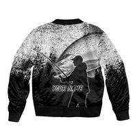 Custom Black and White King Salmon Fishing Sleeve Zip Bomber Jacket with Trout Fish Design Black and White Grunge Style - Wonder Print Shop