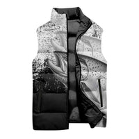 Custom Black and White King Salmon Fishing Sleeveless Puffer Jacket with Trout Fish Design Black and White Grunge Style - Wonder Print Shop