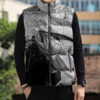 Custom Black and White King Salmon Fishing Sleeveless Puffer Jacket with Trout Fish Design Black and White Grunge Style - Wonder Print Shop