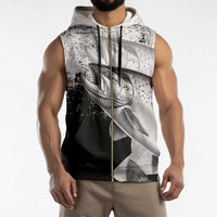 Custom Black and White King Salmon Fishing Sleeveless Zip Hoodie with Trout Fish Design Black and White Grunge Style - Wonder Print Shop