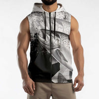 Custom Black and White King Salmon Fishing Sleeveless Zip Hoodie with Trout Fish Design Black and White Grunge Style - Wonder Print Shop