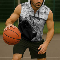 Custom Black and White King Salmon Fishing Sleeveless Zip Hoodie with Trout Fish Design Black and White Grunge Style - Wonder Print Shop