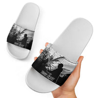 Custom Black and White King Salmon Fishing Slide Sandals with Trout Fish Design Black and White Grunge Style - Wonder Print Shop