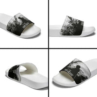 Custom Black and White King Salmon Fishing Slide Sandals with Trout Fish Design Black and White Grunge Style - Wonder Print Shop