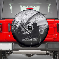 Custom Black and White King Salmon Fishing Spare Tire Cover with Trout Fish Design Black and White Grunge Style - Wonder Print Shop