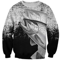 Custom Black and White King Salmon Fishing Sweatshirt with Trout Fish Design Black and White Grunge Style - Wonder Print Shop