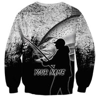 Custom Black and White King Salmon Fishing Sweatshirt with Trout Fish Design Black and White Grunge Style - Wonder Print Shop