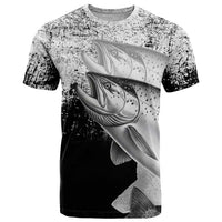 Custom Black and White King Salmon Fishing T Shirt with Trout Fish Design Black and White Grunge Style - Wonder Print Shop