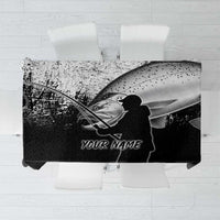 Custom Black and White King Salmon Fishing Tablecloth with Trout Fish Design Black and White Grunge Style - Wonder Print Shop
