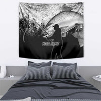 Custom Black and White King Salmon Fishing Tapestry with Trout Fish Design Black and White Grunge Style - Wonder Print Shop