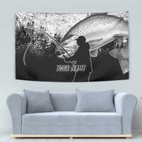 Custom Black and White King Salmon Fishing Tapestry with Trout Fish Design Black and White Grunge Style - Wonder Print Shop
