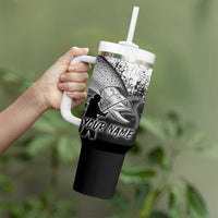 Custom Black and White King Salmon Fishing Tumbler With Handle with Trout Fish Design Black and White Grunge Style - Wonder Print Shop