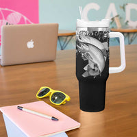 Custom Black and White King Salmon Fishing Tumbler With Handle with Trout Fish Design Black and White Grunge Style - Wonder Print Shop