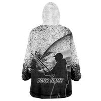 Custom Black and White King Salmon Fishing Wearable Blanket Hoodie with Trout Fish Design Black and White Grunge Style - Wonder Print Shop