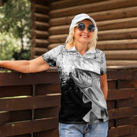 Custom Black and White King Salmon Fishing Women Polo Shirt with Trout Fish Design Black and White Grunge Style - Wonder Print Shop