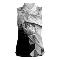 Custom Black and White King Salmon Fishing Women Sleeveless Polo Shirt with Trout Fish Design Black and White Grunge Style - Wonder Print Shop