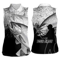 Custom Black and White King Salmon Fishing Women Sleeveless Polo Shirt with Trout Fish Design Black and White Grunge Style - Wonder Print Shop