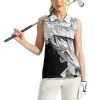 Custom Black and White King Salmon Fishing Women Sleeveless Polo Shirt with Trout Fish Design Black and White Grunge Style - Wonder Print Shop