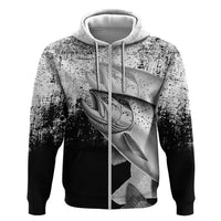 Custom Black and White King Salmon Fishing Zip Hoodie with Trout Fish Design Black and White Grunge Style - Wonder Print Shop