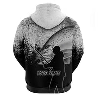 Custom Black and White King Salmon Fishing Zip Hoodie with Trout Fish Design Black and White Grunge Style - Wonder Print Shop