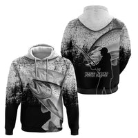 Custom Black and White King Salmon Fishing Zip Hoodie with Trout Fish Design Black and White Grunge Style - Wonder Print Shop