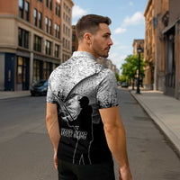 Custom Black and White King Salmon Fishing Zipper Polo Shirt with Trout Fish Design Black and White Grunge Style - Wonder Print Shop