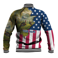 Custom American Flag Turkey Hunting Baseball Jacket with Illinois State Outline Country Farm Scene - Wonder Print Shop