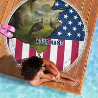 Custom American Flag Turkey Hunting Beach Blanket with Illinois State Outline Country Farm Scene - Wonder Print Shop