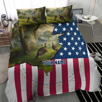 Custom American Flag Turkey Hunting Bedding Set with Illinois State Outline Country Farm Scene - Wonder Print Shop