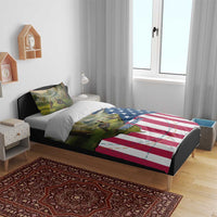 Custom American Flag Turkey Hunting Bedding Set with Illinois State Outline Country Farm Scene - Wonder Print Shop