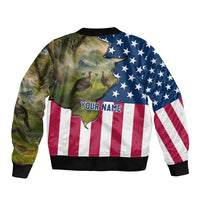 Custom American Flag Turkey Hunting Bomber Jacket with Illinois State Outline Country Farm Scene - Wonder Print Shop