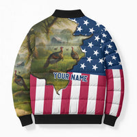 Custom American Flag Turkey Hunting Bomber Puffer Jacket with Illinois State Outline Country Farm Scene - Wonder Print Shop