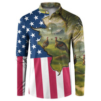 Custom American Flag Turkey Hunting Button Sweatshirt with Illinois State Outline Country Farm Scene - Wonder Print Shop