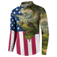 Custom American Flag Turkey Hunting Button Sweatshirt with Illinois State Outline Country Farm Scene - Wonder Print Shop