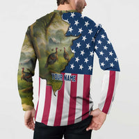 Custom American Flag Turkey Hunting Button Sweatshirt with Illinois State Outline Country Farm Scene - Wonder Print Shop