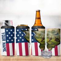 Custom American Flag Turkey Hunting 4 in 1 Can Cooler Tumbler with Illinois State Outline Country Farm Scene - Wonder Print Shop