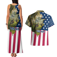 Custom American Flag Turkey Hunting Couples Matching Tank Maxi Dress and Hawaiian Shirt with Illinois State Outline Country Farm Scene - Wonder Print Shop