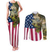 Custom American Flag Turkey Hunting Couples Matching Tank Maxi Dress and Long Sleeve Button Shirt with Illinois State Outline Country Farm Scene - Wonder Print Shop