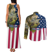 Custom American Flag Turkey Hunting Couples Matching Tank Maxi Dress and Long Sleeve Button Shirt with Illinois State Outline Country Farm Scene - Wonder Print Shop
