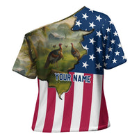 Custom American Flag Turkey Hunting Cross Shoulder Shirt with Illinois State Outline Country Farm Scene - Wonder Print Shop